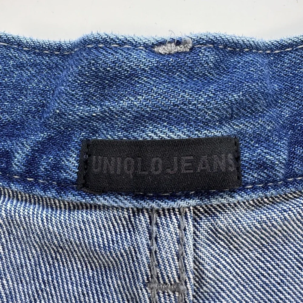 UNIQLO Wide Baggy Tapered Jeans Denim Unisex Large Slash Pockets Loose Blue